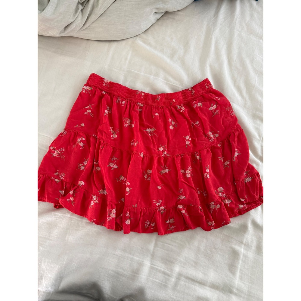 American Eagle Floral Tiered Mini Skirt XL Red Coral Boho Cottagecore Ruffle - Picture 2 of 6